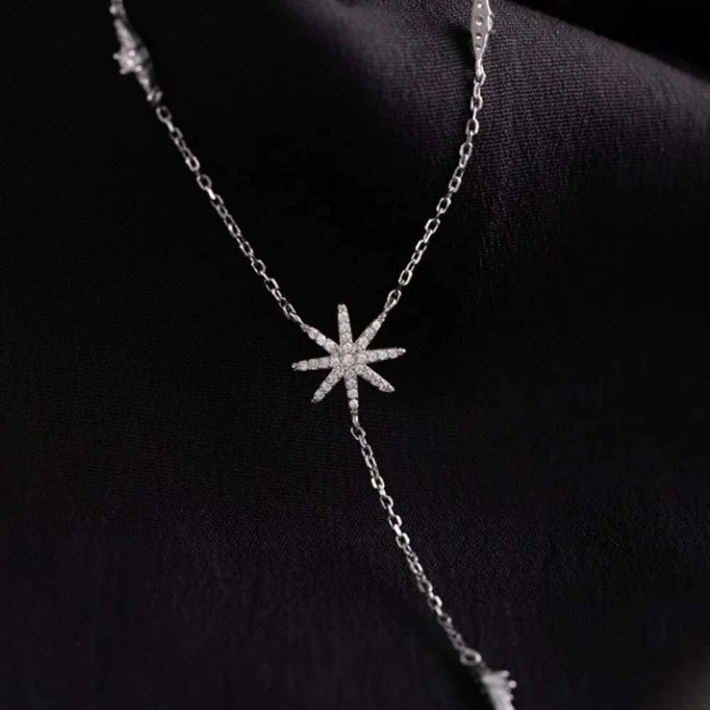 925 Sterling Silver Diamond Star Dangle Drop Lariat Dainty Minimalist Necklace - Picture 8 of 8